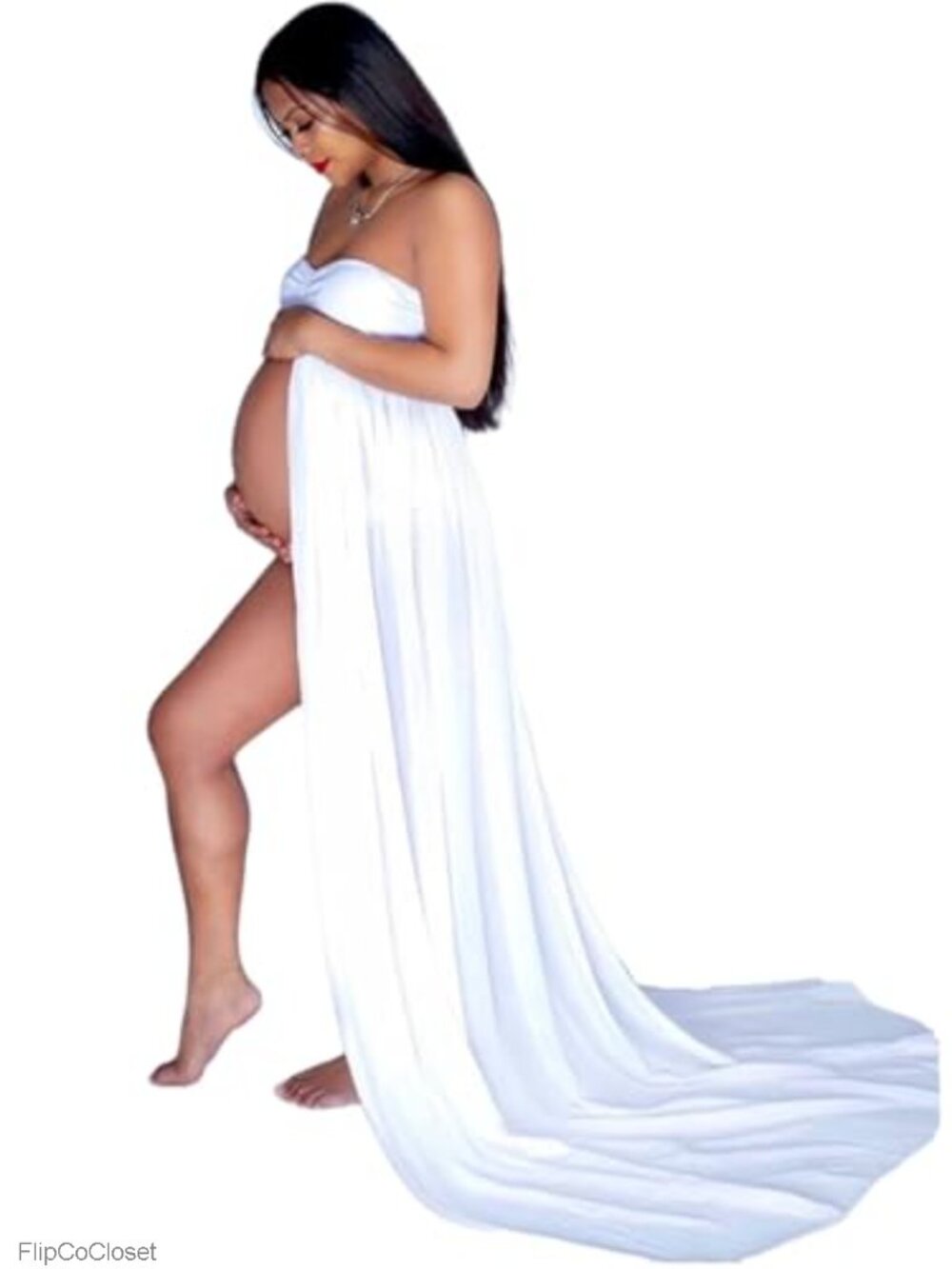 Maternity Photoshoot Dress Off Shoulder Sweetheart Chiffon Long Train One Size